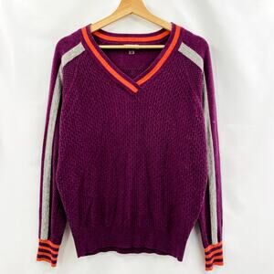 SmartWool purple V neck striped Sweater